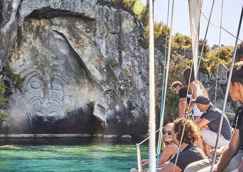 Set sail across the crystal-clear waters of Lake Taupo with the crew