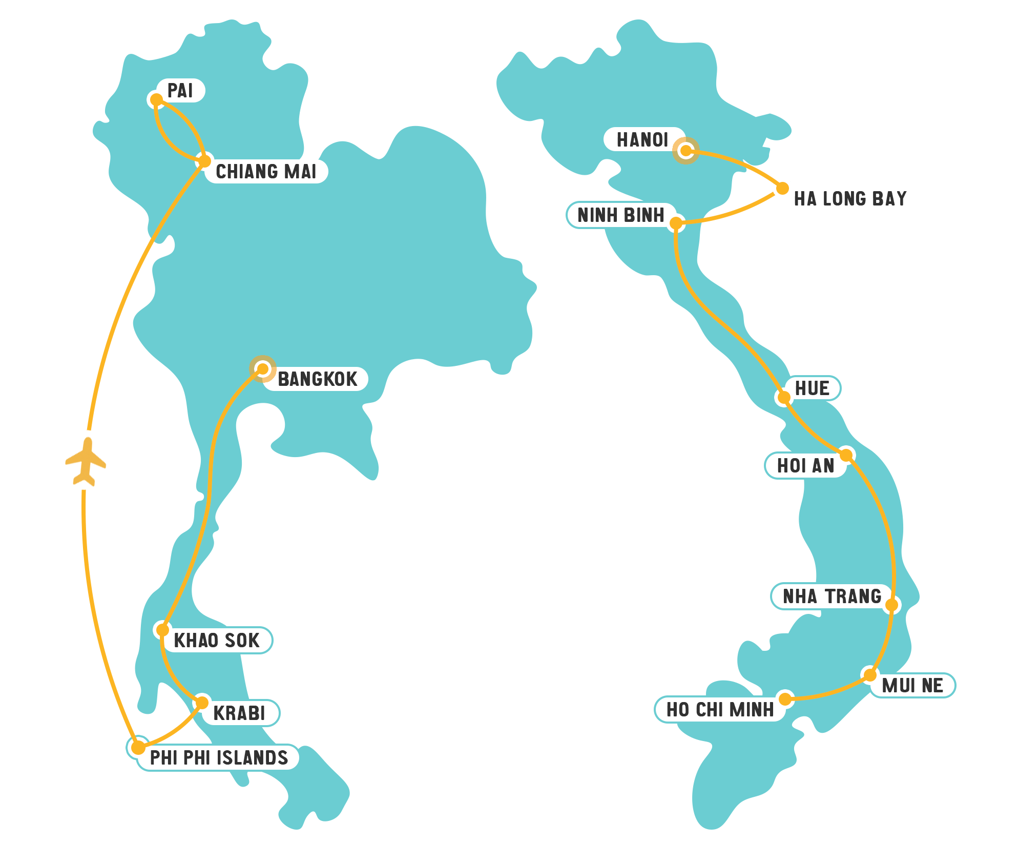 South East Asia Thailand & Vietnam - 29 Days Map