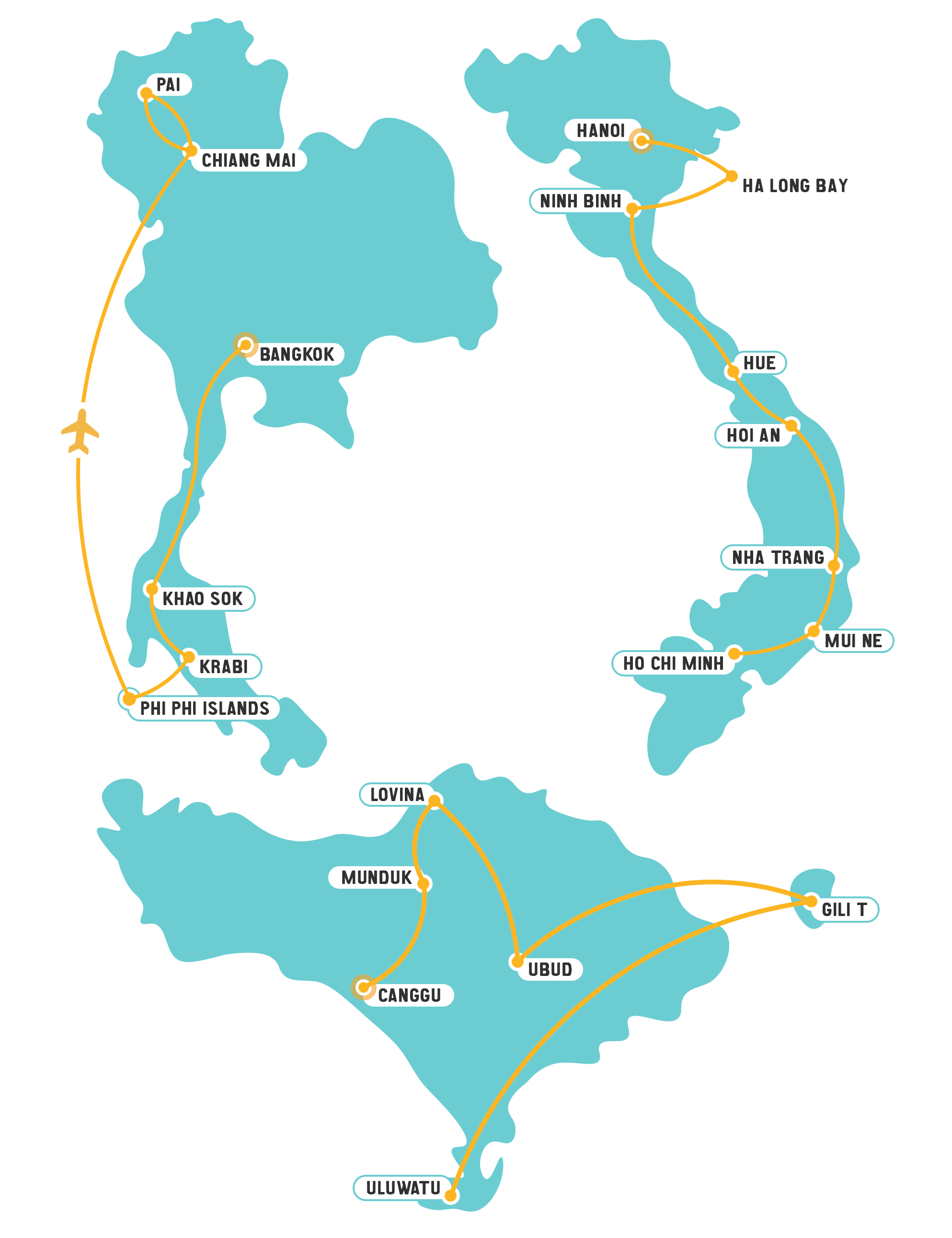 Thailand, Vietnam & Bali Thailand, Vietnam & Bali - 42 days Map