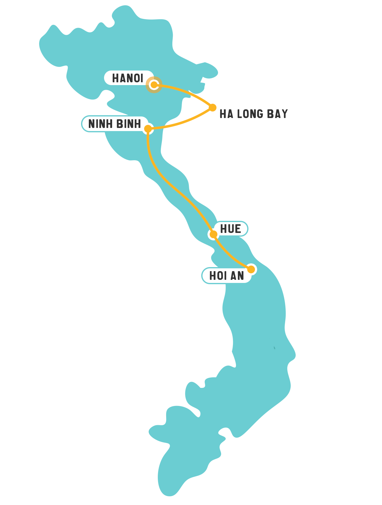 Vietnam Hanoi to Hoi An - 10 Days Map