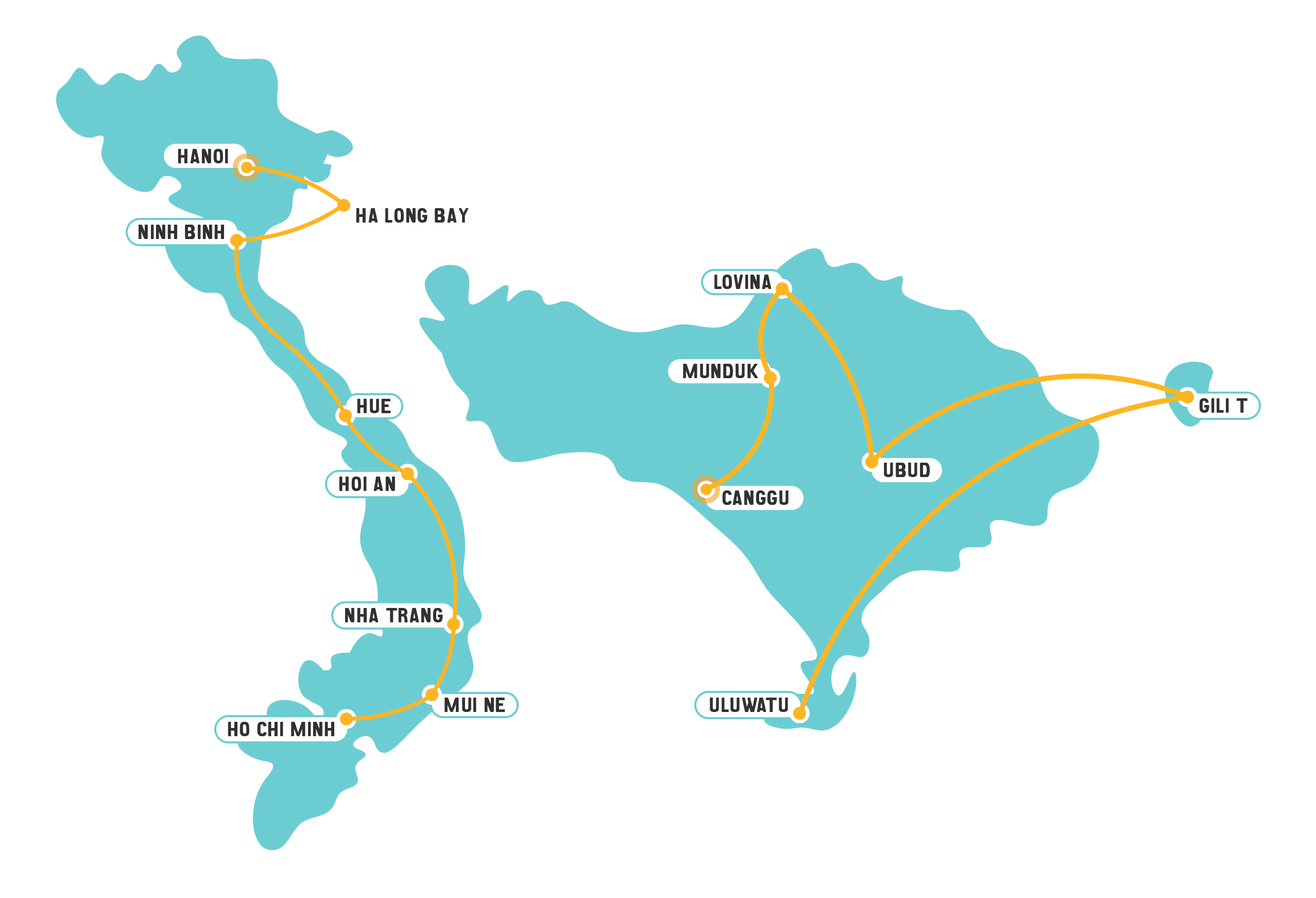 Vietnam & Bali Vietnam & Bali - 28 Days Map