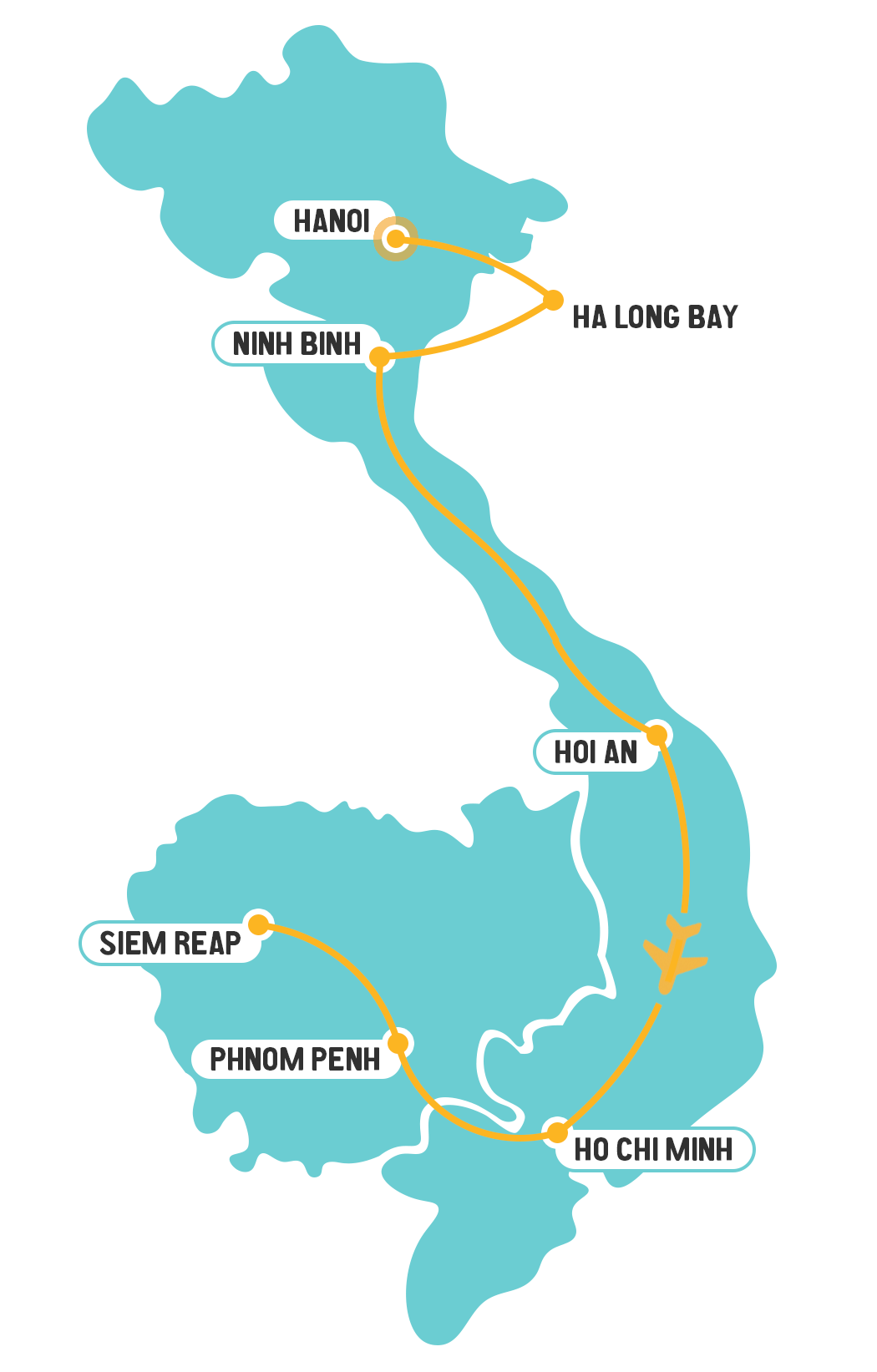 Vietnam & Cambodia Best of Vietnam & Cambodia - 14 Days Map